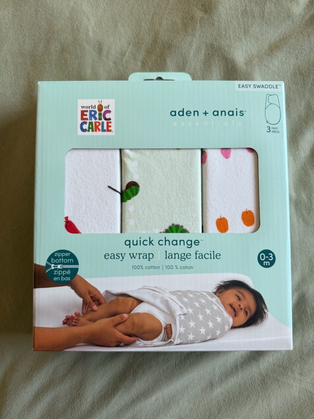 *NWT* Aden + Anais 100% Cotton Bottom Zipper Swaddle Wraps 0-3 Months